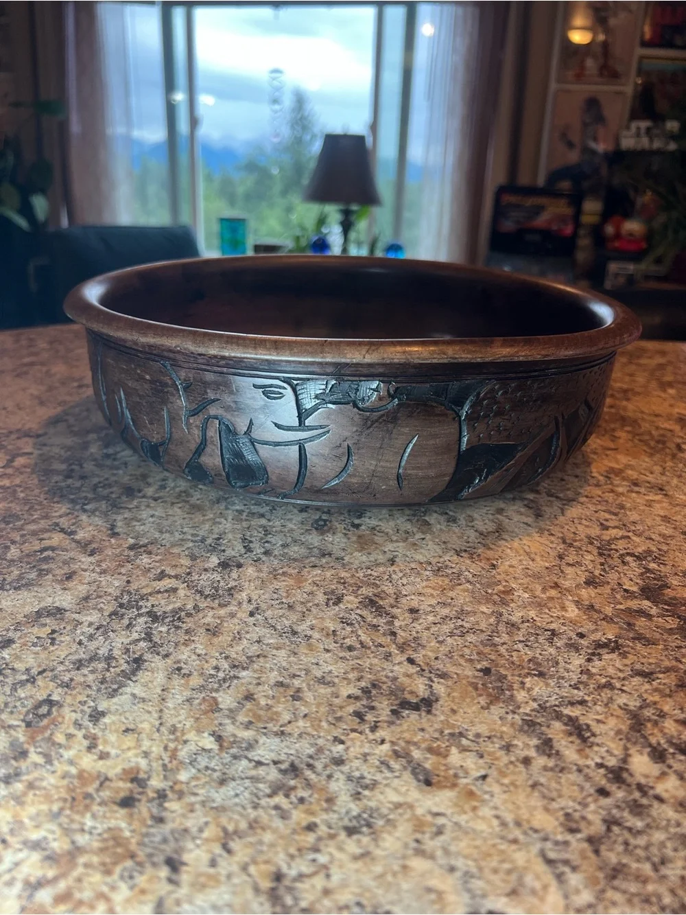 Carved Wood Decorative Bowl in Dark Brown